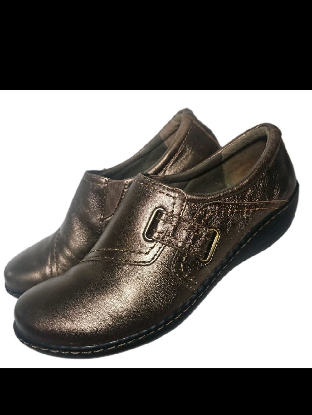 Clarks Ashland Women Sz8M Blush Gold Pewter Metallic  Loafer Leather Slip-on[7E